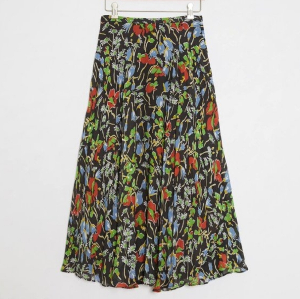 NWT Anthropologie Denise A Line Maxi Skirt Floral Garden Boho Black Multi 8